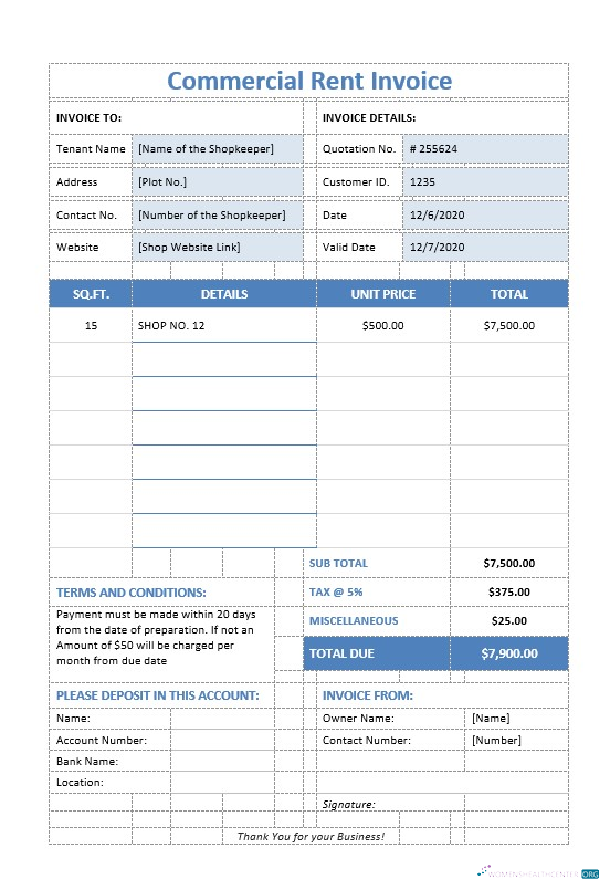 Download Commercial Rent Invoice Template Photoshop template